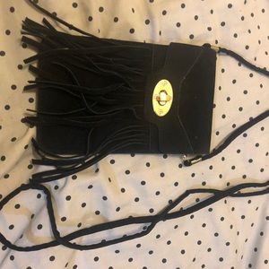 Suede fringe pouch purse